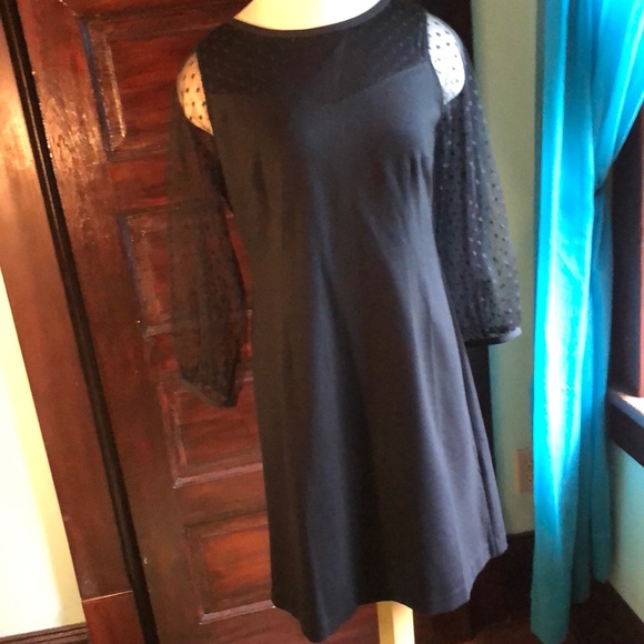 Talbots little black dress 8P/ sheer polka dots 3/4 long sleeves/ modest shift - Picture 3 of 14